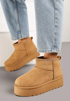 Brązowe Krótkie Śniegowce na Grubej Podeszwie Aranwen