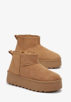 Brązowe Krótkie Śniegowce na Grubej Podeszwie Aranwen