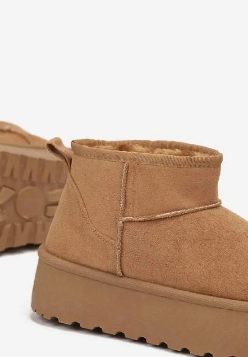 Brązowe Krótkie Śniegowce na Grubej Podeszwie Aranwen