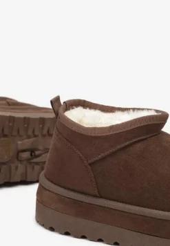 Brązowe Krótkie Śniegowce Vices z Ozdobną Lamówką Olfedi