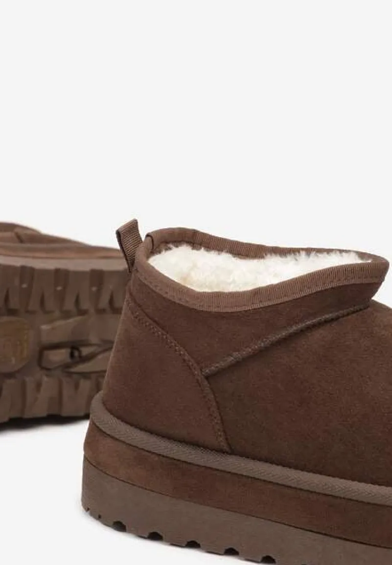 Brązowe Krótkie Śniegowce Vices z Ozdobną Lamówką Olfedi