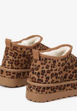 Brązowe Krótkie Śniegowce Vices z Ozdobną Lamówką i Wzorem w Panterkę Olfedi