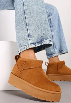 Brązowe Krótkie Śniegowce Wsuwane na Platformie Arkelia