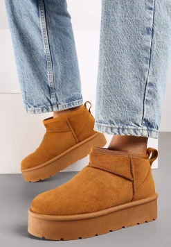 Brązowe Krótkie Śniegowce Wsuwane na Platformie Arkelia