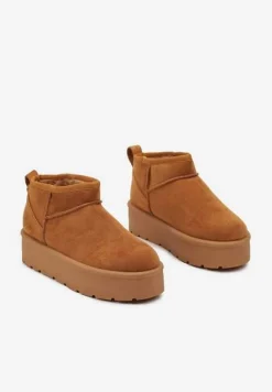 Brązowe Krótkie Śniegowce Wsuwane na Platformie Arkelia