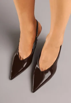 Brązowe Lakierowane Sandały na Szpilce Typu Slingback Addoxie