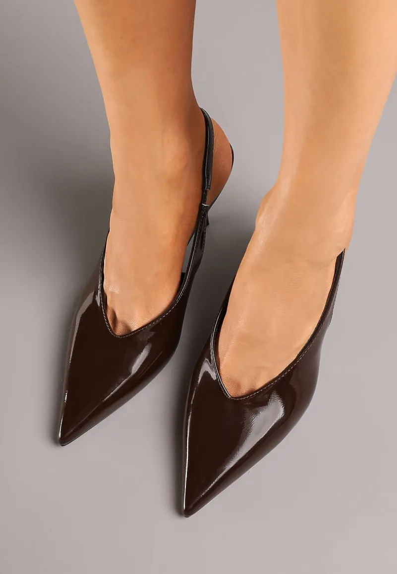 Brązowe Lakierowane Sandały na Szpilce Typu Slingback Addoxie