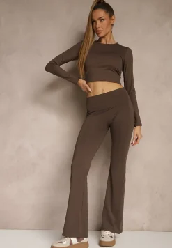 Brązowe Legginsy Dzwony High Waist Orruvana