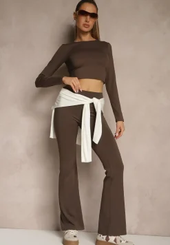 Brązowe Legginsy Dzwony High Waist Orruvana