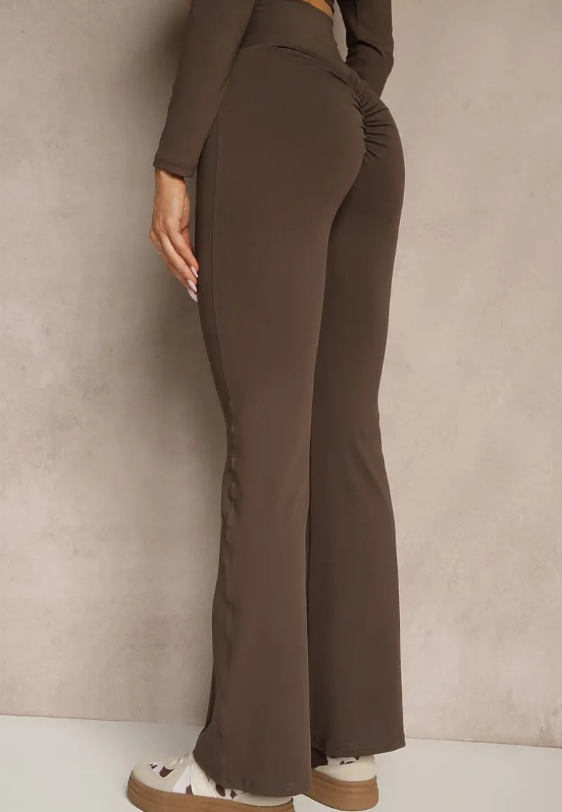 Brązowe Legginsy Dzwony High Waist Orruvana