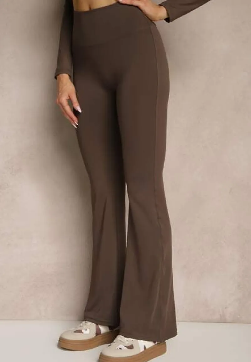 Brązowe Legginsy Dzwony High Waist Orruvana