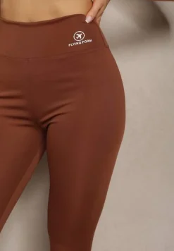 Brązowe Legginsy High Waist z Gumką w Pasie Cloen