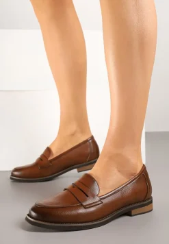 Brązowe Mokasyny Basic z Wkładką ze Skóry Naturalnej Sorlivia