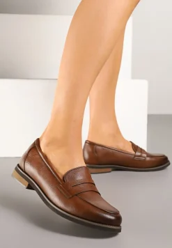 Brązowe Mokasyny Basic z Wkładką ze Skóry Naturalnej Sorlivia