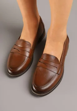 Brązowe Mokasyny Basic z Wkładką ze Skóry Naturalnej Sorlivia