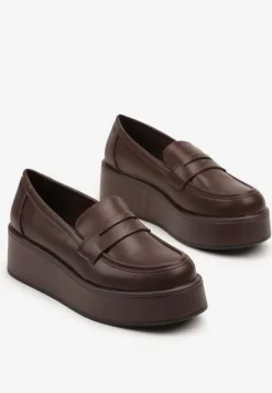 Brązowe Mokasyny na Platformie z Ozdobnym Paskiem Lorritia