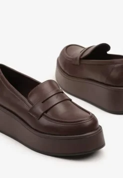 Brązowe Mokasyny na Platformie z Ozdobnym Paskiem Lorritia