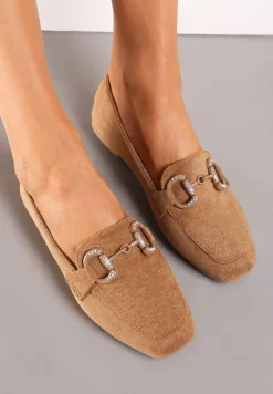 Brązowe Mokasyny Ozdobione Klamrą z Cyrkoniami z Ekozamszu Dufflea