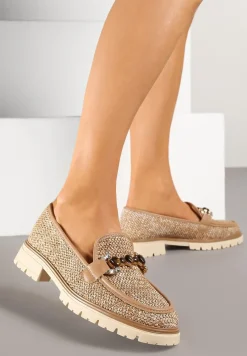 Brązowe Mokasyny Ozdobione Metaliczną Aplikacją Plecionką i Koralikami Lisvia