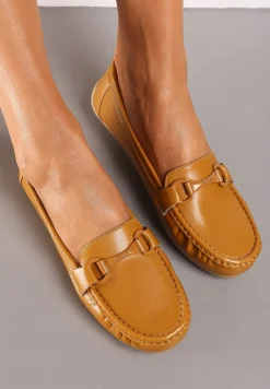 Brązowe Mokasyny Ozdobione Klamerką i Marszczeniem na Nosku Babiana