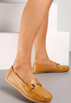 Brązowe Mokasyny Ozdobione Klamerką i Marszczeniem na Nosku Babiana