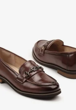 Brązowe Mokasyny Skórzane z Ozdobą Meralia