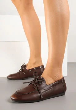 Brązowe Mokasyny z Ozdobnym Wiązaniem Lanrive