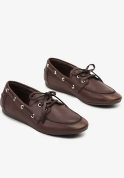 Brązowe Mokasyny z Ozdobnym Wiązaniem Lanrive