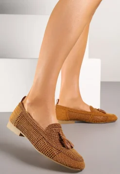 Brązowe Mokasyny z Siateczki z Frędzlami Adenda