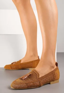 Brązowe Mokasyny z Siateczki z Frędzlami Adenda