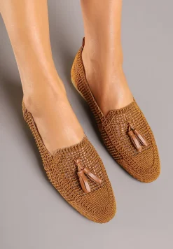 Brązowe Mokasyny z Siateczki z Frędzlami Adenda