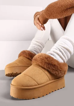 Brązowe Śniegowce na Grubej Podeszwie z Ociepleniem z Futerka Tirisha