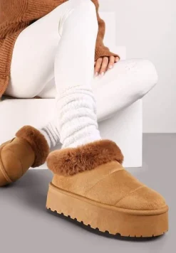 Brązowe Śniegowce na Grubej Podeszwie z Ociepleniem z Futerka Tirisha
