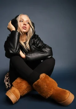 Brązowe Śniegowce na Grubej Podeszwie Ozdobione Futerkiem Naolani