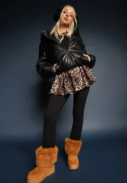 Brązowe Śniegowce na Grubej Podeszwie Ozdobione Futerkiem Naolani