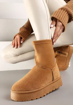 Brązowe Śniegowce na Niskiej Platformie Wyściełane Futrem Nikisya