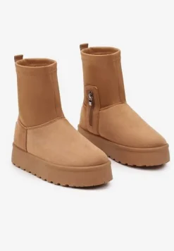 Brązowe Śniegowce na Niskiej Platformie Wyściełane Futrem Nikisya