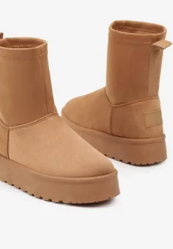 Brązowe Śniegowce na Niskiej Platformie Wyściełane Futrem Nikisya