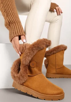 Brązowe Śniegowce na Płaskiej Podeszwie z Futerkiem Seanira