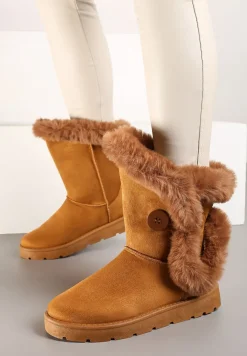 Brązowe Śniegowce na Płaskiej Podeszwie z Futerkiem Seanira