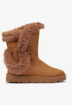 Brązowe Śniegowce na Płaskiej Podeszwie z Futerkiem Seanira