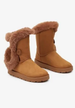 Brązowe Śniegowce na Płaskiej Podeszwie z Futerkiem Seanira