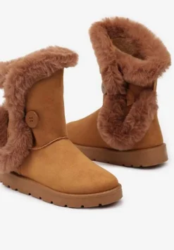 Brązowe Śniegowce na Płaskiej Podeszwie z Futerkiem Seanira