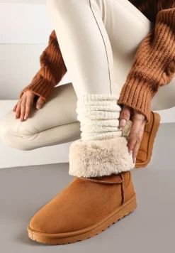 Brązowe Śniegowce na Płaskiej Podeszwie z Ozdobnym Futerkiem Polida