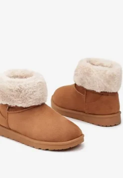 Brązowe Śniegowce na Płaskiej Podeszwie z Ozdobnym Futerkiem Polida