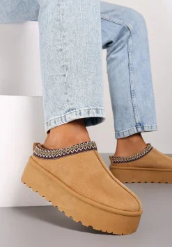 Brązowe Śniegowce na Platformie z Ozdobnym Paskiem Lotiara