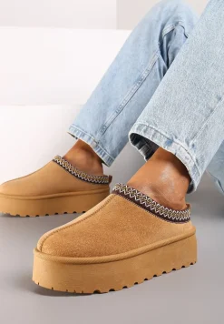 Brązowe Śniegowce na Platformie z Ozdobnym Paskiem Lotiara