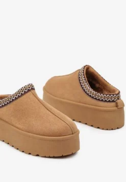 Brązowe Śniegowce na Platformie z Ozdobnym Paskiem Lotiara