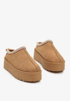 Brązowe Śniegowce na Platformie z Niską Cholewką i Haftowanym Wzorem Zivilae