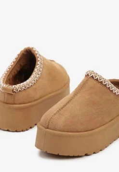 Brązowe Śniegowce na Platformie z Niską Cholewką i Haftowanym Wzorem Zivilae